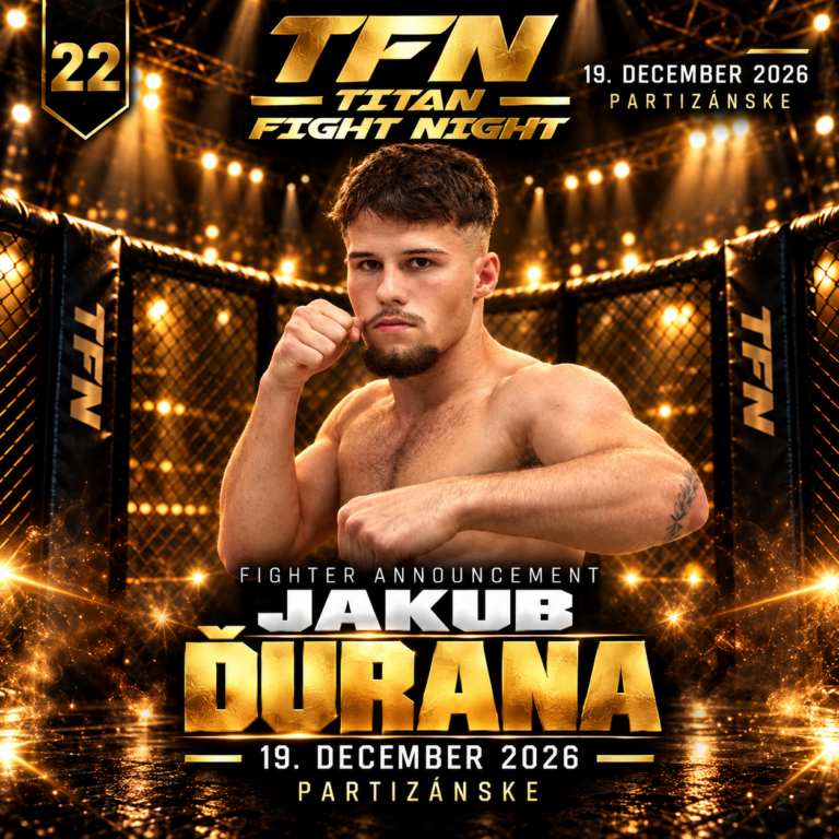 Plagát TFN 22: Jakub Ďurana – Titan Fight Night, Partizánske 19. 12. 2026