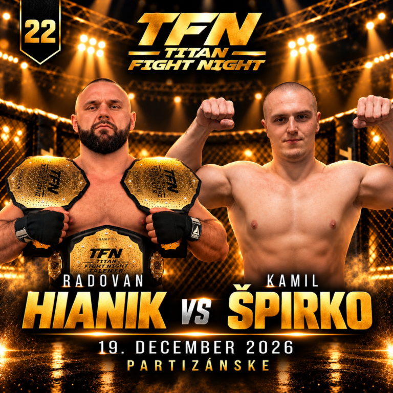 Plagát TFN 22: Radovan Hianik vs Kamil Špirko – Titan Fight Night, Partizánske 19. 12. 2026