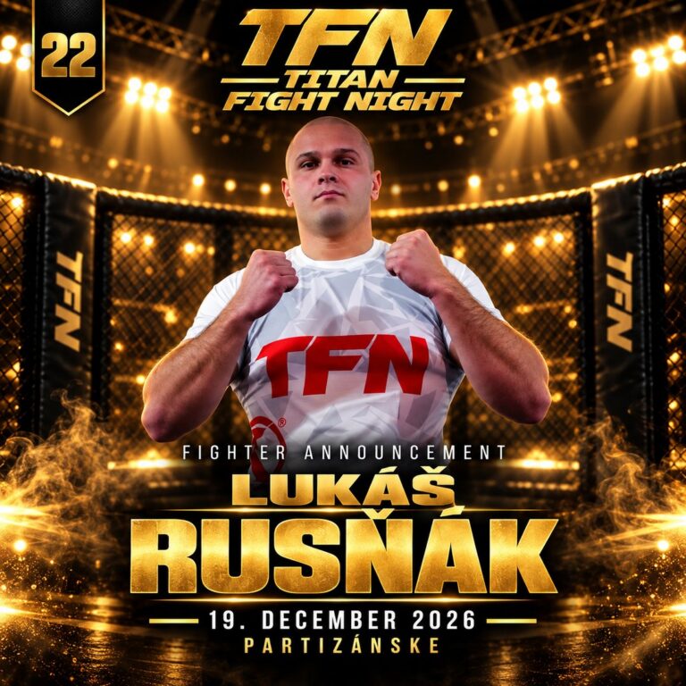 Plagát TFN 22: Lukáš Rusňák – Titan Fight Night, Partizánske 19. 12. 2026