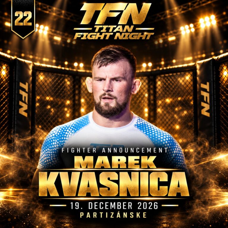 Plagát TFN 22: Marek Kvasnica – Titan Fight Night, Partizánske 19. 12. 2026