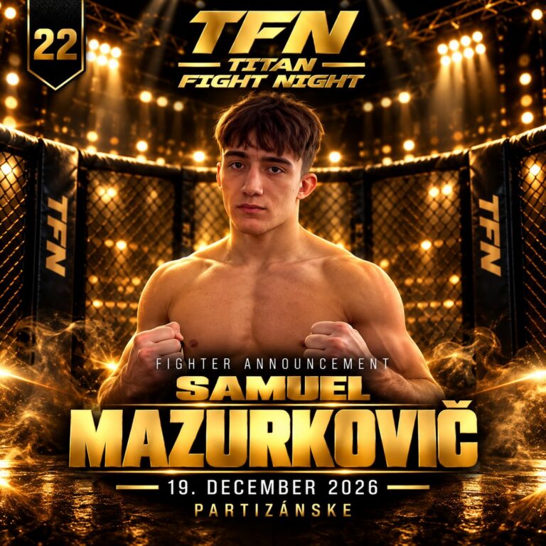 Plagát TFN 22: Samuel Mazurkovič – Titan Fight Night, Partizánske 19. 12. 2026
