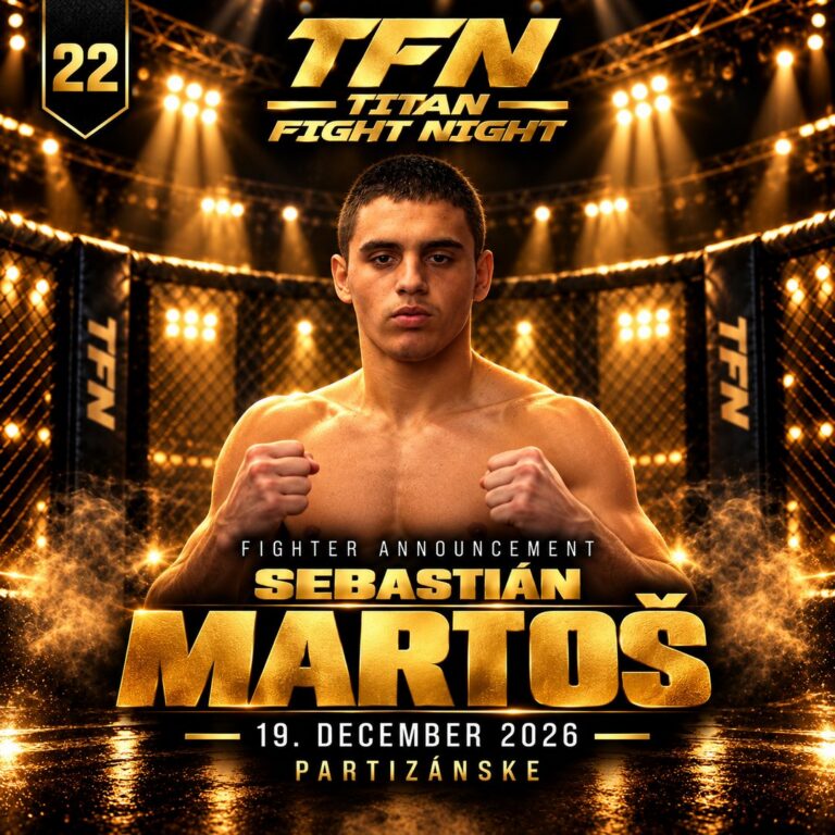 Plagát TFN 22: Sebastián Martoš – Titan Fight Night, Partizánske 19. 12. 2026